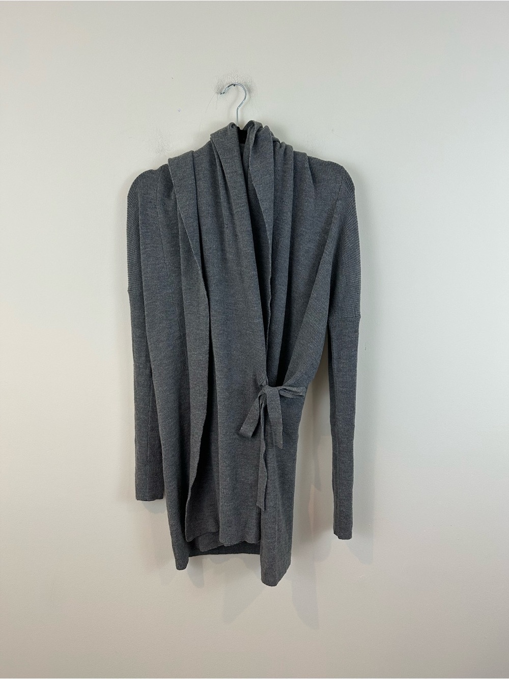 Theory Gray Open-Front Tie-Waist Women's Cardigan Sweater Wrap Style Medium